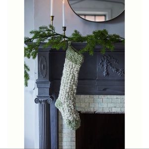 Anthropologie Herringbone Knit Christmas Stocking Holiday Moss Green